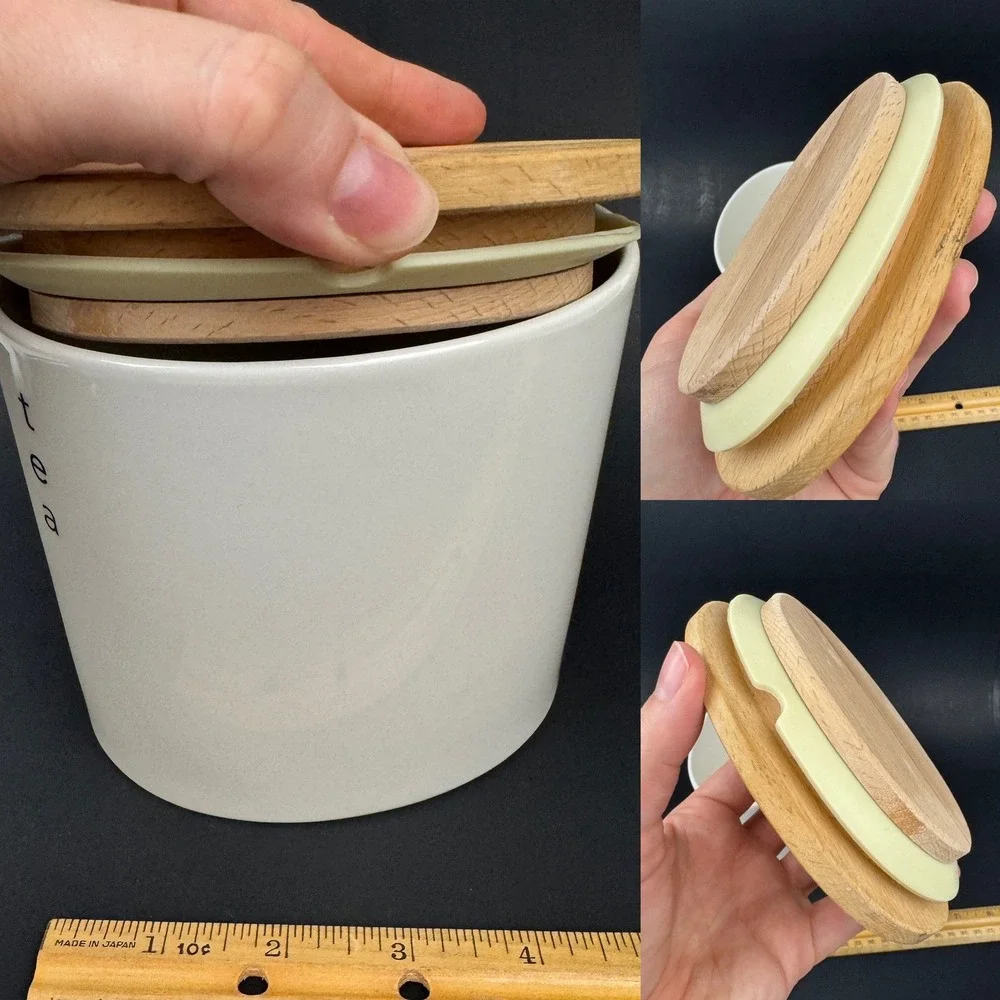 Rare Oval White Ovation Wade Ceramic Wood Lid Tea Vertical Writing Storage